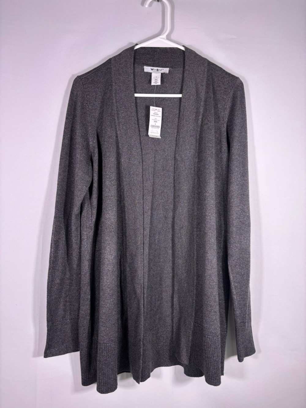 NWT WHBM Gray Shimmer Cardigan w/ Gold Flecks Open Front Size S